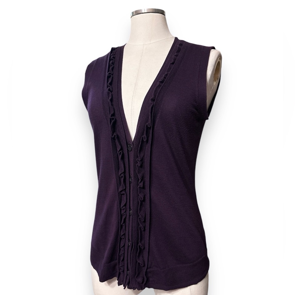 THE LIMITED Deep Purple Ruffled Button Front Sweater Vest